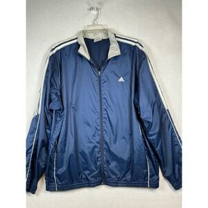 Adidas Mens XL Navy Blue White Three Stripe FullZip Windbreaker Track Jacket Y2K